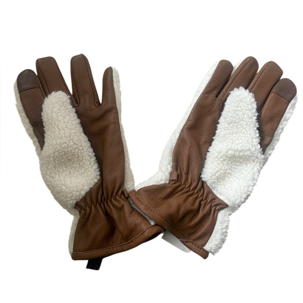 Polo Ralphs Lauren Fleece & Leather Insulated Touch Gloves White/Tan Size M - Picture 2 of 12